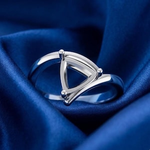 Triangle Shape Ring, 925 Sterling Silver Blank Prong Setting Ring, Back open/close, Semi Mounting Ring, Without Stone Memorial DIY Crafts