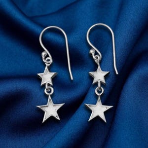 Double Star Design Blank Bezel Dangle Earring, Without Stone Starburst Drop Earring, For DIY, Handmade Silver For Jewelry Making Supplies