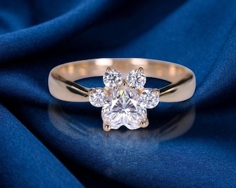 925 Sterling silver 10mm Dog Paw zirconia ring Danity Ring  for everyday Dog lover