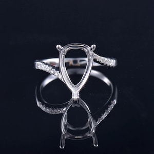 Pear shape Blank with Zircon Pave on Band setting Ring, Solid 925 Sterling Silver Ring Breastmilk DIY Keepsake Jewelry Semi Mount Ring