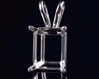 Rectangle Prong Pendant Settings Simple Rose Gold Plated Solid 925 Sterling Silver Charm Bezel for Gemstone  for Stone Inlay