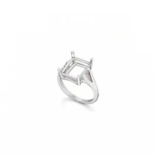 May include: A silver ring setting with an open rectangular top designed to hold a gemstone. The ring has a simple band and a triangular accent on each side of the setting. The ring is shown against a white background.