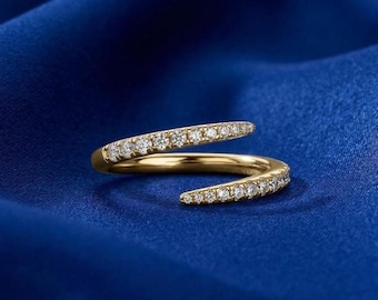 Gold Plated Sterling Silver CZ Eternity Band Ring: Adjustable Open Ring