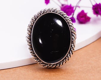 Zwarte onyx 925 sterlingzilveren ring: handgemaakte edelsteen sieradenring