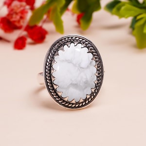 925 Solid Sterling Silver Ring, White Howlite Ring, Statement Ring, Natural Gemstone Ring, Handmade Ring, Oxidise Ring, Anniversary Gifts