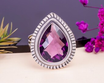 Paarse ring met amethist: 925 sterlingzilver, handgemaakte edelsteen Sieradencadeaus
