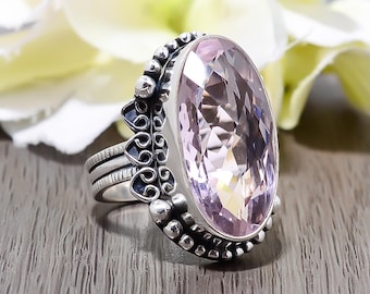 Oxidized Sterling Silver Pink Kunzite Ring - Adjustable Gemstone