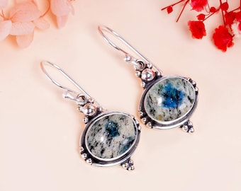 Natural Blue Azurite 925 Silver Drop Dangle Handmade Earrings Anniversary Gift