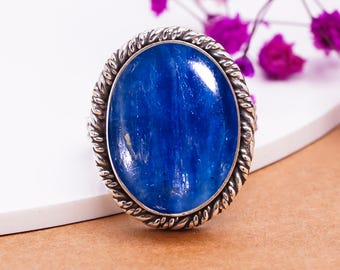 Ring 925 sterlingzilver met natuurlijk kyaniet: edelsteen verjaardagscadeau voor haar