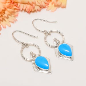 Sleeping Beauty Turquoise Earring, 925 Sterling Silver Earring, Gemstone Earring, Drop Dangle Earring, Oxidise Earring, Gift For Her