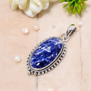 Ciondolo in argento sterling 925 massiccio, ciondolo in sodalite, ciondolo con pietra preziosa, ciondolo fatto a mano, ciondolo elegante, regalo di anniversario per lei