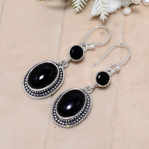 Black Onyx Earring, 925 Sterling Silver Earring, Gemstone Earring, Drop Dangle Earring, Oxidise Earring, Anniversary Gift For Her