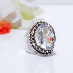 White Topaz Sterling 925 Silver Ring Handmade Gemstone Birthday Gifts For Her