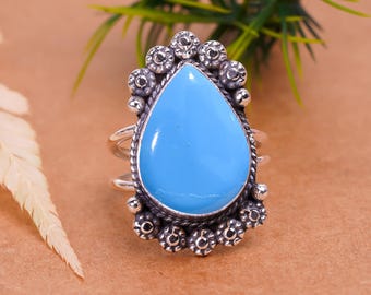Turquoise ring Doornroosje: handgemaakt geoxideerd sterlingzilver, verstelbaar