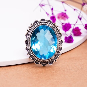 Blue Topaz Ring, 925 Sterling Silver Ring, Gemstone Ring, Handmade Ring Elegant Ring, Silver Ring, Jewellery Gift For Her