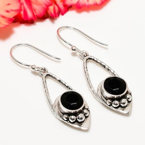 Solid 925 Sterling Silver Earring, Black Onyx Gemstone Earring, Gemstone Earring, Handmade Earring, Anniversary Jewellery Gift For Mom