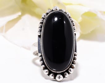 Zwarte onyx 925 sterlingzilveren ring: verstelbare handgemaakte edelsteen