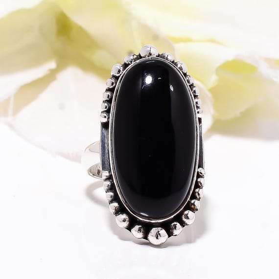Black Onyx 925 Sterling Silver Ring: Adjustable Handmade Gemstone