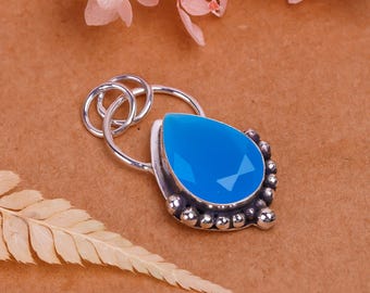 Chalcedony Pear Pendant: Sterling Silver, Handmade Jewelry Gift