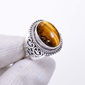 925 Solid Sterling Silver Ring, Yellow Tiger&#39;s Eye Ring, Gemstone Ring, Handmade Ring Elegant Ring, Oxidise Ring, Special Gift For Sister