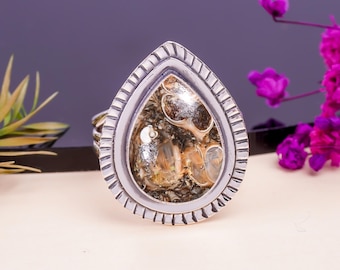 Turritella-agaatring 925 sterlingzilver: geoxideerde edelsteen, sieraden cadeauartikelen