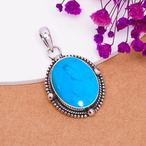 Solid 925 Sterling Silver Pendant, Magnesite Turquoise Gemstone Pendant, Natural Pendant, Handmade Pendant, Birthday Jewellery Gift For Her