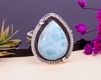 Larimar-ring: 925 sterlingzilveren edelsteen, geoxideerde afwerking Sieradencadeau