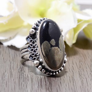 Anillo de pirita de oro de sanador, anillo de plata de ley maciza 925, anillo de piedra preciosa, anillo elegante, anillo oxidado, regalo de cumpleaños para amigos.