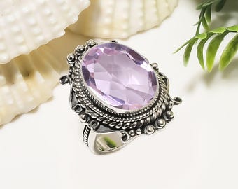 Pink Kunzite Sterling 925 Silver Ring Handmade Gemstone Gifts For Her