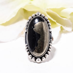 Anillo de pirita de oro de sanador, anillo de plata de ley maciza 925, anillo de piedra preciosa, anillo elegante, anillo oxidado, regalo de cumpleaños para mujer