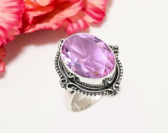 Pink Kunzite Sterling 925 Silver Ring Handmade Gemstone Anniversary Gift For Her