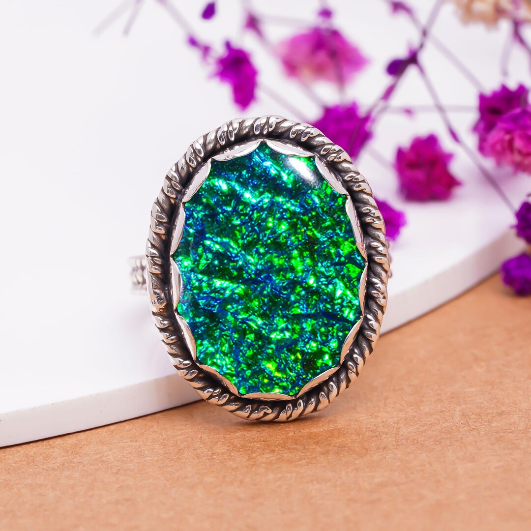 Australian Triplet Opal Sterling Silver Ring - Handmade Boho Jewelry Australian Triplet Opal Sterling Silver Ring - Handmade Boho Jewelry