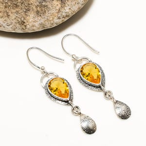 Solid 925 Sterling Silver Earring, Citrine Gemstone Earring, Gemstone Earring, Beautiful Handmade Earring, Birthday Gift For Close Friends