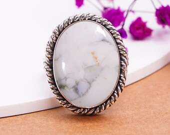 Witte howlietring geoxideerd sterlingzilver: edelsteen, sieraad, cadeau voor haar