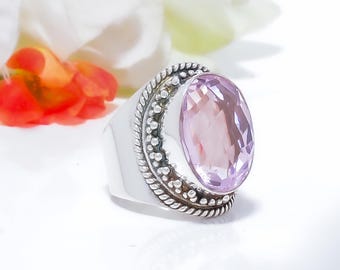 Pink Kunzite Sterling 925 Silver Ring Adjustable Handmade Gemstone Gifts For Her