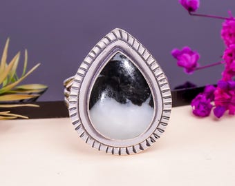 Turquoise ring witte buffel: geoxideerd sterlingzilver, edelsteen Sieradencadeau