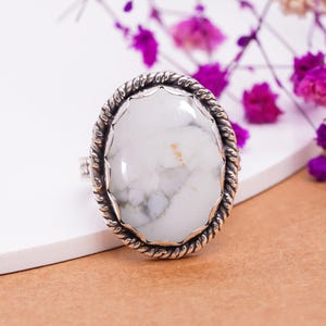 White Howlite Ring, 925 Solid Sterling Silver Ring, Adjustable Ring, Gemstone Ring, Handmade Ring, Oxidise Ring, Anniversary Gift For Him