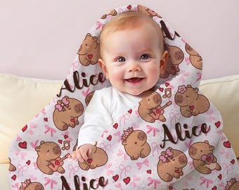 Personalized Capybara plush Baby girl Blanket Custom Name Plush Throw Cute Nursery Girl Gift for Baby Shower Soft Cozy Capybara infant
