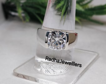 Kissen Moissanite Herrenring, 925 Sterling Silber, VVS1 Zertifizierter Moissanite Herrenring, Kissenform Handgemachter RIng, Siegelring.
