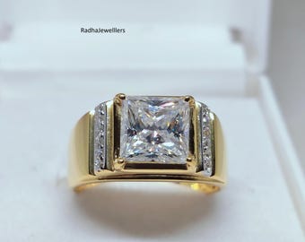 Princess Cut Moissanit-Herrenring, 925 Sterlingsilber, VVS1 D-zertifizierter Moissanit-Herrenring, handgefertigter Ring in quadratischer Form, Solitiare-Ring