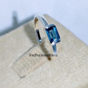 Natural London Blue Topaz Ring, 925 Sterling Silver, Minimalist Ring, Baguette Cut Topaz Ring, Anniversary Gift Ring, Gift Ring For Her