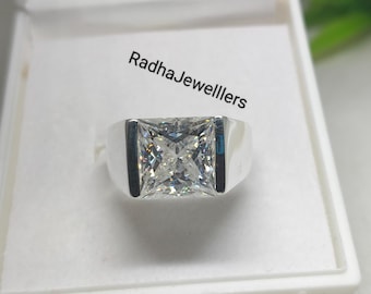 Princess Cut Moissanit-Herrenring, 925 Sterlingsilber, VVS1 D-zertifizierter Moissanit-Herrenring, handgefertigter Ring in quadratischer Form, Solitiare-Ring