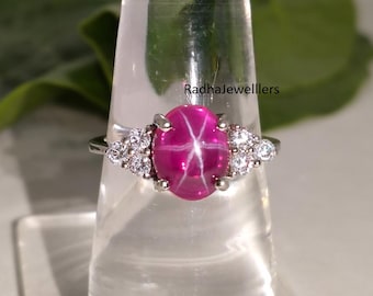 Red Ruby Star Sapphire Ring, 925 Sterling Silver, Lab Created Handmade Ring, Star Gemstone,  Anniversary ring, Engagement Ring