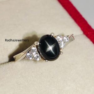 Black Lindy Star Sapphire Ring, 925 Sterling Silver, Star Gemstone Ring, Sapphire Ring, Birthday Gift, Gift For Women&#39;s .