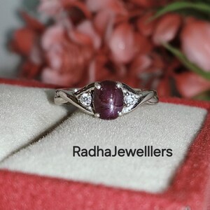 Natural Ruby Star Sapphire Ring, 925 Sterling Silver, 6 Rays Star Gemstone, Anniversary Ring, Mother's Day Gifts, Gift For Her.