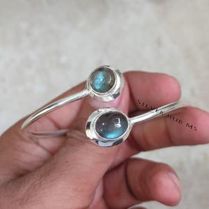 Natural Labradorite Bangle-Designer Bracelet Bangle-925 Sterling Silver Bangle-Two Stone Cuff Bangle-Labradorite Bracelet-Adjustable Bangle