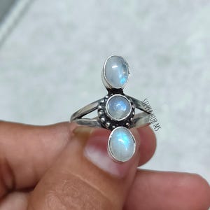 Natural Moonstone Ring-Three Stone Ring-925 Sterling Silver Ring-Unique Design Ring-Handmade Ring-Moonstone Ring-Multi Gemstone Ring-Gifts