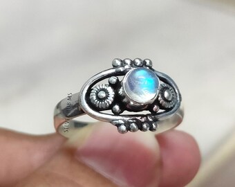 Natural Rainbow Moonstone Ring-925 Sterling Silver Ring-Moonstone Gemstone Ring-Handmade Ring-Multi Gemstone Ring-June Birthstone Ring-Gifts
