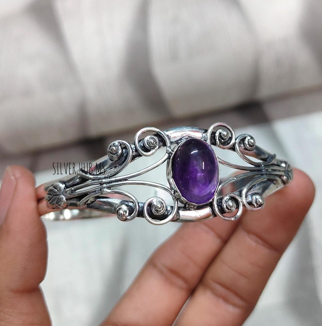 Natural Purple Amethyst Bangle-handmade Bangle-925 Sterling Silver ...
