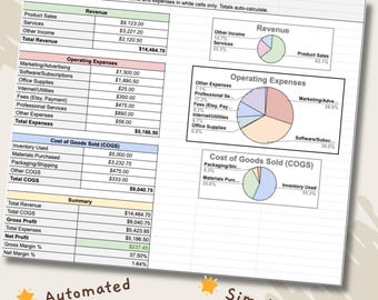 Modello di Google Fogli per profitti e perdite in una pagina / P&L per piccole imprese / Download immediato